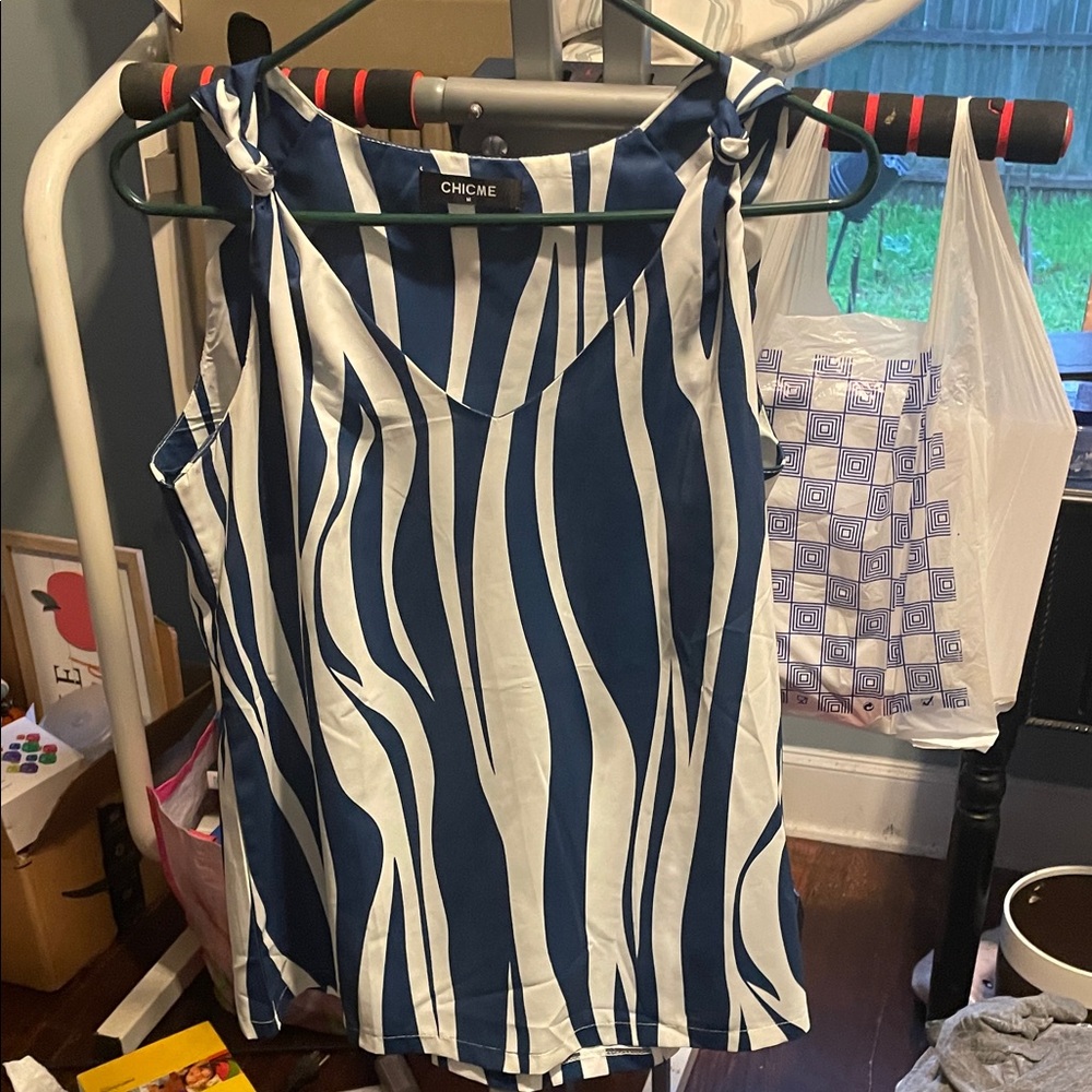 Chic Blue and White Striped Top by Chic